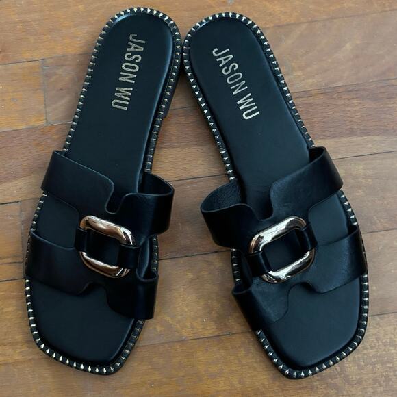 Jason Wu Shoes - Jason Wu Women’s Size 9 Danis Slide Sandals Studs Black Gold